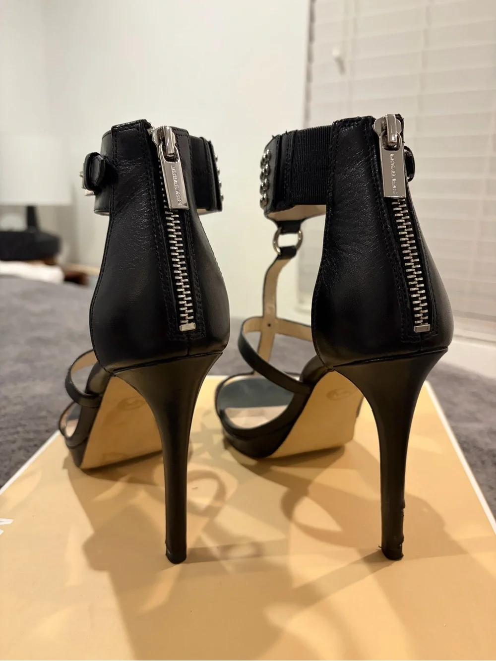 MICHAEL Michael Kors Black Studded T-Strap Platform Heels